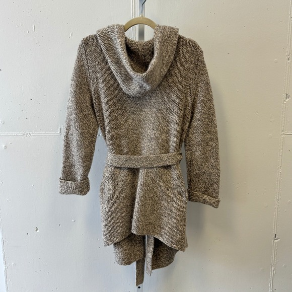 Naked Cashmere Marled Chunky Knit Hooded Cardigan Robe Belted Relaxed Taupe Sm - Picture 2 of 14